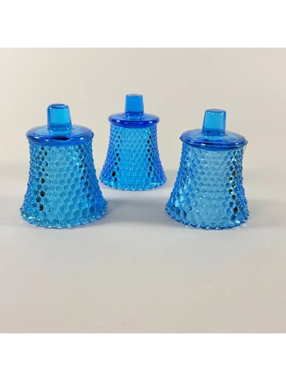 Vintage 3 Blue Glass Hobnail Votive Peg Cup Votive Candle Holder